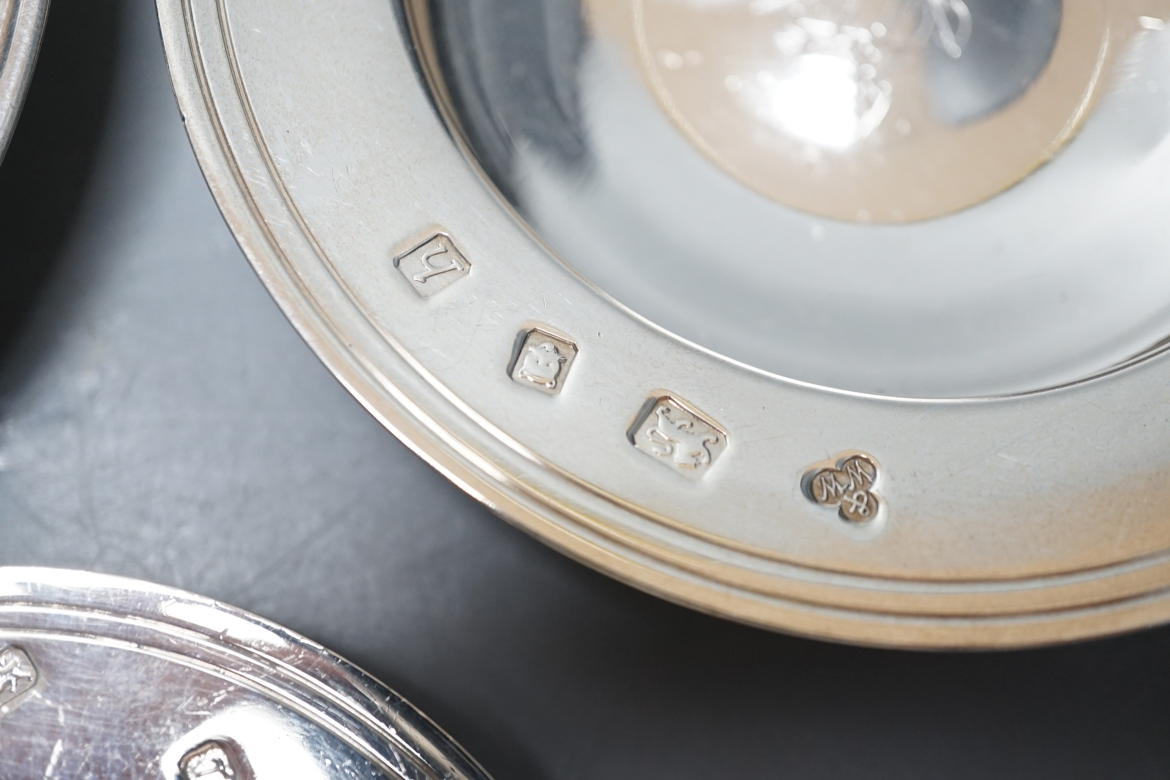 Three assorted modern silver 'armada' dishes, the largest by Mappin & Webb, London, 1954, 13.1cm, 10.4oz.